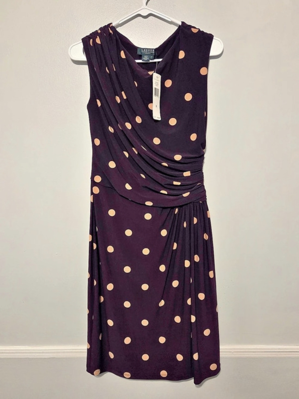 Lauren Ralph Lauren Polka Dot Midi Dress in Purple & Orange Size 6 NWT